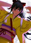 1girl bow highres japanese_clothes katana kikunojo_(one_piece) kimono long_hair looking_to_the_side moon mygiorni one_piece sash solo sword tasuki weapon