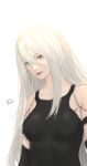  1girl android black_bodysuit blue_eyes bodysuit breasts character_name closed_mouth commentary grey_hair hair_between_eyes large_breasts long_hair looking_at_viewer nier_(series) nier_automata simple_background siun solo tears upper_body white_background yorha_type_a_no._2 