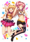  2girls armpits arms_up bangs barefoot belt belt_buckle bikini bikini_top black_footwear black_shorts blonde_hair boots bra breasts buckle closed_mouth collarbone eyebrows_visible_through_hair green_eyes high_heel_boots high_heels idolmaster idolmaster_cinderella_girls jougasaki_mika jougasaki_rika long_hair miniskirt multiple_girls navel orange_bra pink_hair pleated_skirt print_skirt red_skirt shiny shiny_hair short_shorts shorts siblings sisters skirt small_breasts smile star_(symbol) star_print swimsuit thigh-highs thigh_boots twintails under_boob underwear white_belt white_bikini yellow_belt yellow_eyes z.nov zettai_ryouiki 