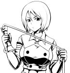  angry breasts choker gloves greyscale looking_at_viewer military military_uniform monochrome okyou short_hair the_king_of_fighters uniform whip whip_(kof) 