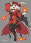  1girl amber_graygamma animal_ears ascot bow bowtie brooch cape cosplay element_bending fangs final_fantasy final_fantasy_xiv fire frilled_sleeves frills goat_ears goat_girl hat hat_feather jewelry red_eyes red_mage red_mage_(cosplay) solo toriel undertale 