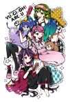  4girls ahoge alternate_costume blue_eyes blue_hair bracelet_girls green_eyes green_hair high_ponytail hiiragi_yuzu hskr_519 kurosaki_ruri long_hair multicolored_hair pajamas pink_eyes pink_hair ponytail purple_hair rin_(yuu-gi-ou_arc-v) serena_(yuu-gi-ou_arc-v) short_twintails smile two-tone_hair yuu-gi-ou yuu-gi-ou_arc-v 