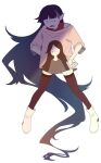  adventure_time bite_mark black_hair boots colored_skin fangs full_body grey_skin hands_on_hips highres long_hair marceline_abadeer open_mouth pointy_ears raised_eyebrow raya_(uk_0128) solo standing thigh-highs very_long_hair white_background white_footwear 