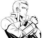  arm_grab cyborg greyscale jacket looking_at_viewer maxima monochrome okyou short_hair sideburns the_king_of_fighters 