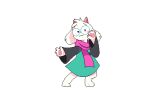  1boy a_hat_in_time animal_ears animated animated_gif dancing deltarune fafameow fangs glasses goat_boy goat_ears goat_horns horns light_blush looking_at_viewer looping_animation pawpads ralsei robe scarf simple_background smug solo 