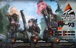  3girls ammunition artist_request belt bird black_gloves blonde_hair blue_hair blue_sky breasts brown_eyes character_name commentary_request eyebrows_visible_through_hair from_below girls_frontline gloves hair_ornament headphones highres holding long_hair looking_at_another looking_at_viewer medium_breasts medium_hair mortar_(weapon) multicolored_hair multiple_girls navel official_art open_mouth pink_hair pp-93_(girls&#039;_frontline) side_ponytail sitting sky small_breasts smile standing tactical_clothes uniform weapon yellow_eyes 
