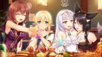  4girls :d ^_^ an&#039;youshi_makoto animal_ears black_hair blonde_hair breasts brown_hair closed_eyes closed_mouth collarbone cup daria_kirdyapkina detached_collar dress elf fox_ears fox_tail game_cg green_eyes halterneck hand_on_another&#039;s_shoulder holding holding_cup index_finger_raised indoors long_hair medium_breasts multiple_girls muutsuki neckerchief official_art open_mouth pointy_ears poking purple_sailor_collar purple_shirt red_neckwear sailor_collar sailor_shirt shiny shiny_hair shirasaki_natsu shirt silver_hair sleeveless sleeveless_dress sleeveless_shirt smile sweatdrop tail tokiwagi_yuki unjou_no_fairy_tale upper_body very_long_hair violet_eyes white_dress yellow_eyes 