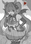  animal_ears bat_wings blush breasts daiwa_scarlet_(umamusume) eyebrows_visible_through_hair fang gloves hair_between_eyes hair_ornament horse_ears horse_girl horse_tail large_breasts long_hair red_eyes ribbon shibasaki_shouji sleeveless tail thigh-highs tiara twintails umamusume wings 