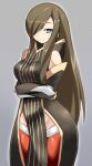  1girl blue_eyes breasts brown_hair gloves hair_over_one_eye karukan_(monjya) long_hair looking_at_viewer simple_background smile solo tales_of_(series) tales_of_the_abyss tear_grants thigh-highs 