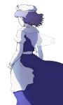  1girl blue_hair from_behind hat highres letty_whiterock moonywitcher short_hair simple_background solo touhou veil white_background 