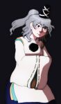  1girl black_background ears grey_eyes grey_hair highres mononobe_no_futo moonywitcher short_hair simple_background solo touhou 