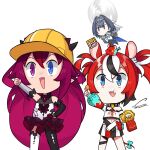  animal_ears bangs black_hair blue_eyes blue_hair bow chicken_nuggets collar dasdokter detached_sleeves dice_hair_ornament earrings food hair_intakes hair_ornament hakos_baelz hardhat helmet heterochromia highres hololive hololive_english horns irys_(hololive) jewelry kfp long_hair mouse_ears mouse_girl mouse_tail mr._squeaks_(hakos_baelz) multicolored_hair multiple_girls open_mouth ouro_kronii pointy_ears purple_hair redhead short_hair spiked_collar spikes streaked_hair tail twintails violet_eyes virtual_youtuber white_hair 