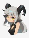  1girl absurdres artist_name black_horns bolt_(min_lona) borrowed_character cropped_torso dated eyebrows_visible_through_hair goat_horns grey_hair highres horizontal_pupils horns long_hair original porforever simple_background solo white_background yellow_eyes 