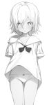  1girl absurdres arms_behind_back bow bow_panties bowtie collarbone cowboy_shot fankupl highres long_shirt looking_at_viewer monochrome original panties parted_lips sailor_collar shirt short_hair short_sleeves simple_background solo underwear 