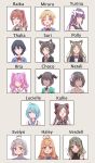  6+girls :3 ^_^ absurdres ahoge angel animal_ear_fluff animal_ears bangs bare_shoulders beige_background black_hair black_horns black_jacket black_neckwear black_ribbon black_shirt black_sweater blonde_hair blue_eyes blue_hair blue_shirt blunt_bangs blush bob_cut bow bowtie brooch brown_hair buttons cardigan cat_ears cat_girl character_name choco_(rune_(pixiv_25170019)) closed_eyes closed_mouth collar collarbone collared_shirt commentary_request dark-skinned_female dark_skin demon_girl dot_mouth dot_nose drill_hair english_commentary english_text evelyn_(rune_(pixiv_25170019)) everyone expressionless eyebrows_visible_through_hair feathered_wings fingerless_gloves flat_chest flying_sweatdrops forehead gloves green_cardigan green_eyes green_hair grey_gloves grey_hair grey_vest hair_bow hair_flaps hair_intakes hair_over_one_eye hair_ribbon hairband haley_(rune_(pixiv_25170019)) hand_to_own_mouth hand_up happy highres horns jacket jewelry kallie_(rune_(pixiv_25170019)) light_blush long_hair looking_at_viewer lucielle_(rune_(pixiv_25170019)) miruru_(rune_(pixiv_25170019)) mixed-language_commentary multiple_girls natali_(rune_(pixiv_25170019)) neck_ribbon nervous off_shoulder one_eye_closed open_cardigan open_clothes open_jacket open_vest original parted_bangs partial_commentary pink_hair pointy_ears polly_(rune_(pixiv_25170019)) ponytail puffy_sleeves purple_hair raika_(rune_(pixiv_25170019)) red_bow red_eyes red_neckwear redhead ribbon rita_(rune_(pixiv_25170019)) ruby_(gemstone) rune_(pixiv_25170019) school_uniform shiny shiny_hair shirt short_hair shuriken_hair_ornament sidelocks simple_background sleeveless sleeveless_shirt sleeveless_sweater smile smug spiked_collar spikes straight-on striped striped_bow suri_(rune_(pixiv_25170019)) sweat sweater swept_bangs teeth thalia_(rune_(pixiv_25170019)) tied_hair twin_drills two_side_up upper_body verdell_(rune_(pixiv_25170019)) vest violet_eyes white_hairband white_ribbon white_shirt white_wings wings yellow_eyes yurina_(rune_(pixiv_25170019)) 