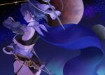  blue_eyes blue_hair earrings highres hololive hololive_english jewelry ouro_kronii planet sky star_(sky) starry_sky tagme 
