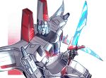  blue_eyes decepticon dual_wielding energy_sword glowing glowing_eyes highres holding holding_sword holding_weapon mecha mechanical_wings nasutetsu no_humans science_fiction starscream starscream_(shattered_glass) sword transformers transformers_shattered_glass weapon wings 