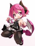  1girl bat_wings black_legwear demon_girl disgaea horns karukan_(monjya) looking_at_viewer open_mouth pantyhose pink_eyes pink_hair pointy_ears raspberyl sailor_collar short_hair simple_background skirt smile solo tail white_sailor_collar wings 