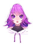  1girl bangs eyebrows_visible_through_hair eyelashes hair_between_eyes hood hood_up looking_at_viewer medium_hair original parted_lips portrait purple_hair shiny shiny_hair solo tabby_chan turtleneck violet_eyes 