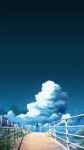  1boy absurdres arms_at_sides blue_sky clouds commentary_request cumulonimbus_cloud day gradient_sky grass hati_98 highres original plant railing scenery silhouette sky solo standing tree wide_shot 