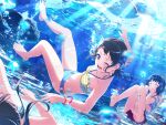 3girls alternate_hairstyle bang_dream! bikini brown_hair bubble fish hanazono_tae official_art open_mouth short_hair smile star_hair_ornament sunlight swimsuit toyama_kasumi underwater ushigome_rimi violet_eyes wink