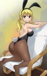  1girl animal_ears blonde_hair blush brown_hair fairy_tail from_behind gaston18 highres lucy_heartfilia playboy_bunny rabbit_ears rabbit_tail tail 