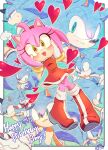  1girl :d amy_rose blush boots bracelet dress furry furry_female furry_male green_eyes hairband hands_on_own_cheeks hands_on_own_face happy_birthday heart jewelry looking_at_viewer open_mouth red_dress red_footwear red_hairband smile sonic_(series) sonic_the_hedgehog tondamanuke 