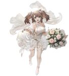  1girl azur_lane blush bouquet breasts brown_hair detached_sleeves dress flower frills green_eyes highres large_breasts long_hair looking_at_viewer mkiiiiii official_alternate_costume official_art open_mouth solo thigh-highs transparent_background twintails wedding_dress white_dress york_(azur_lane) york_(oath_of_purity)_(azur_lane) 