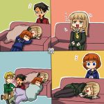  comic family pantyhose rifyu school_uniform seifuku siblings silent_comic sleeping sofa umineko_no_naku_koro_ni ushiromiya_eva ushiromiya_krauss ushiromiya_rosa ushiromiya_rudolf young 