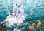  capelet european_clothes forest frills grass mantelet nature original scenery smile solo squirrel swan tree water white_hair yorimo 
