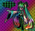  acid_trip colorful detached_sleeves green_hair hatsune_miku highres long_hair ninomae solo thigh-highs thighhighs twintails very_long_hair vocaloid 