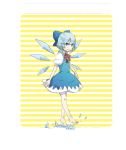  barefoot cirno feet ice ichiyou simple_background splash striped striped_background touhou water wings 