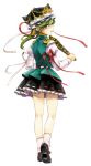  absurdres back blue_eyes from_behind green_hair hat highres legs looking_back nayuko ribbon rod_of_remorse shikieiki_yamaxanadu shoes short_hair socks solo touhou traditional_media transparent_background watercolor_(medium) 