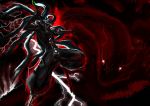  armor blazblue glowing_eyes hakumen lightning long_hair mask red_eyes sword weapon 