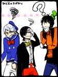  ? angry black_hair bowtie disney donald_duck facepalm gloves goofy hat male mickey_mouse multiple_boys personification translated white_hair 