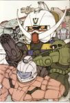  cannon_illefuto gun gundam highres kapool machine_gun mecha scan space_craft turn_a_gundam turn_a_gundam_(mobile_suit) weapon willgem zaku zaku_ii 