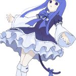  black_dress blue_hair bow dress frederica_bernkastel long_hair simple_background tail umineko_no_naku_koro_ni violet_eyes 