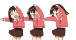  animated_gif azumanga_daiou bonklers dance dancing gif kagura kasuga_ayumu lowres pleated_skirt school_uniform skirt takino_tomo wave waving 