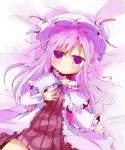  bare_shoulders blush chibi from_above hat long_hair lying off_shoulder on_back patchouli_knowledge purple_eyes purple_hair rowtan solo touhou violet_eyes 