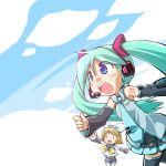  2girls :3 aqua_hair bare_shoulders blonde_hair blue_eyes detached_sleeves hair_ornament hair_ribbon hairclip hatsune_miku headset kagamine_rin long_hair multiple_girls necktie open_mouth ribbon sakurabe_no_tosu sakurabe_notosu short_hair shorts skirt thigh-highs thighhighs twintails vocaloid 