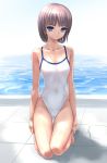  highleg highres kneeling one-piece_swimsuit original rasukaru short_hair small_waist solo swimsuit water 
