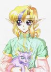  autumn_sacura blonde_hair cat elf green_eyes male original pointy_ears simple_background solo violet_eyes 