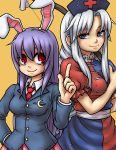  blazer blue_eyes braid bunny_ears hat highres kouotsu long_hair necktie purple_hair rabbit_ears red_eyes reisen_udongein_inaba silver_hair touhou yagokoro_eirin 