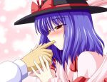  blush bococho finger_suck finger_sucking hands hat nagae_iku red_eyes saliva shawl short_hair solo touhou 