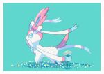  absurdres blue_eyes border commentary_request flower from_side grass green_background highres holding no_humans pokemon pokemon_(creature) saiku_(zvlku) solo standing sylveon white_border 