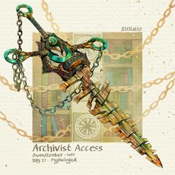  artist_name book bookshelf chain commentary dated english_commentary english_text fantasy light_particles no_humans original simple_background sinlaire slit_pupils sword weapon weapon_focus white_background 
