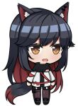  1girl :o animal_ears arknights azur_lane bangs black_hair chibi hair_ornament jacket looking_at_viewer multicolored_hair open_mouth orange_eyes parody simple_background solo style_parody svol tail texas_(arknights) transparent_background white_jacket wolf_ears wolf_girl wolf_tail 