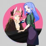  2girls aunt_and_niece bird_wings circe_(fate) drunk fate/grand_order fate/stay_night fate_(series) hexed medea_(fate) multiple_girls pink_hair pointy_ears purple_hair wings witch 