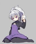  1girl bird breasts covered_navel darker_than_black dress hair_ribbon long_hair mota pantyhose ponytail purple_dress ribbon silver_hair simple_background sitting violet_eyes yin_(darker_than_black) 