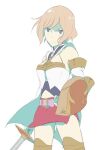  1girl aoaocha ashelia_b&#039;nargin_dalmasca belt blonde_hair blue_eyes breasts closed_mouth detached_sleeves final_fantasy final_fantasy_xii looking_at_viewer miniskirt shield short_hair simple_background skirt solo sword thigh-highs weapon white_background 